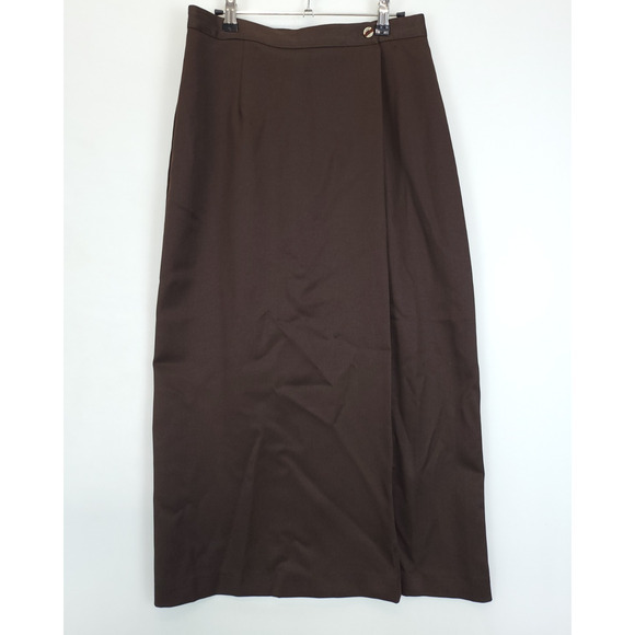 Tofy‎ Maxi Skirt Faux Wrap Women S / M Brown Office Modest Staple Everyday - Picture 1 of 9